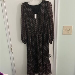 Talbots Black and Brown Patterned Long Sleeve Dress